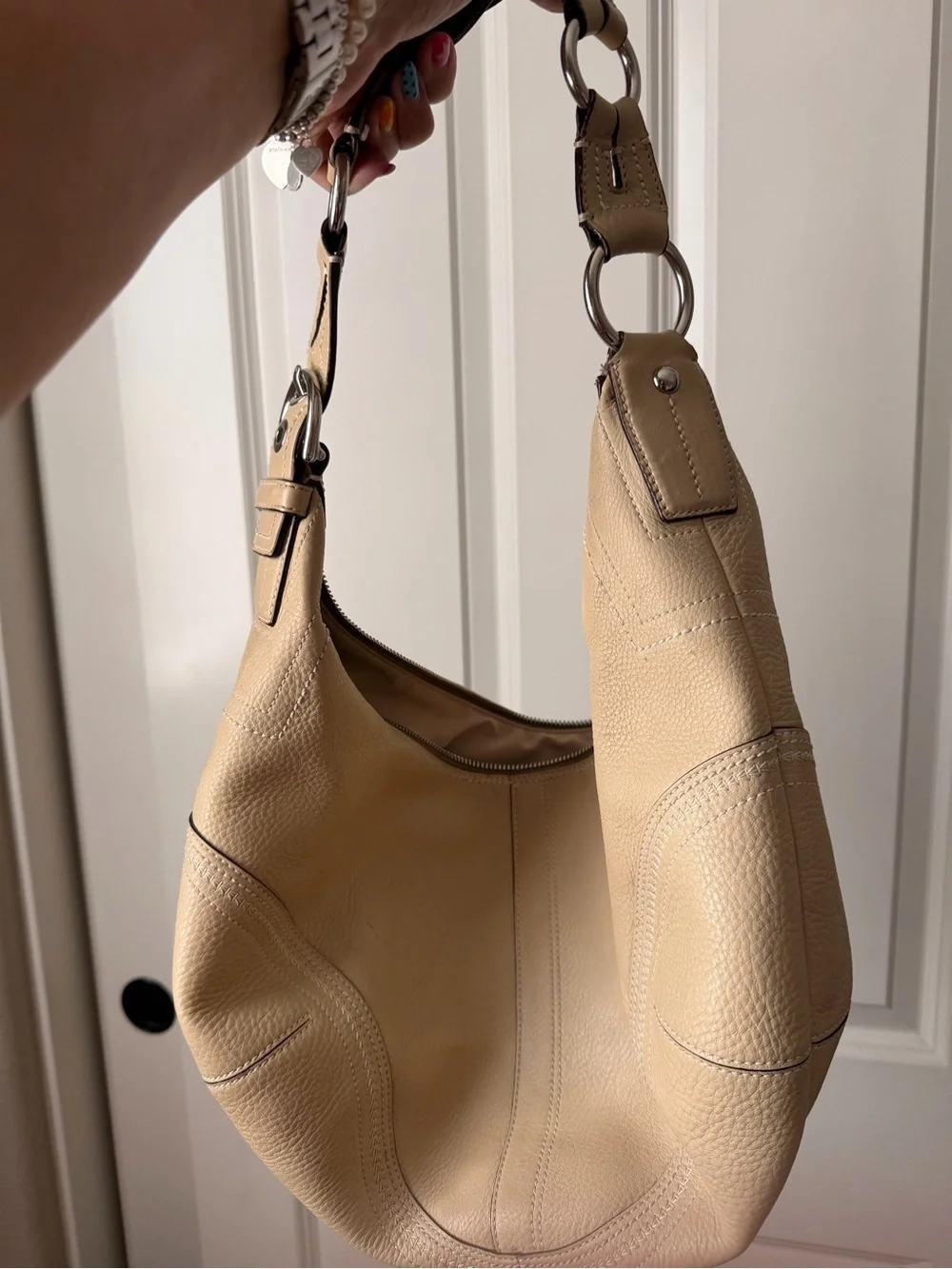 Coach Cream Leather Hobo with Brown Strap and Silver Hardware